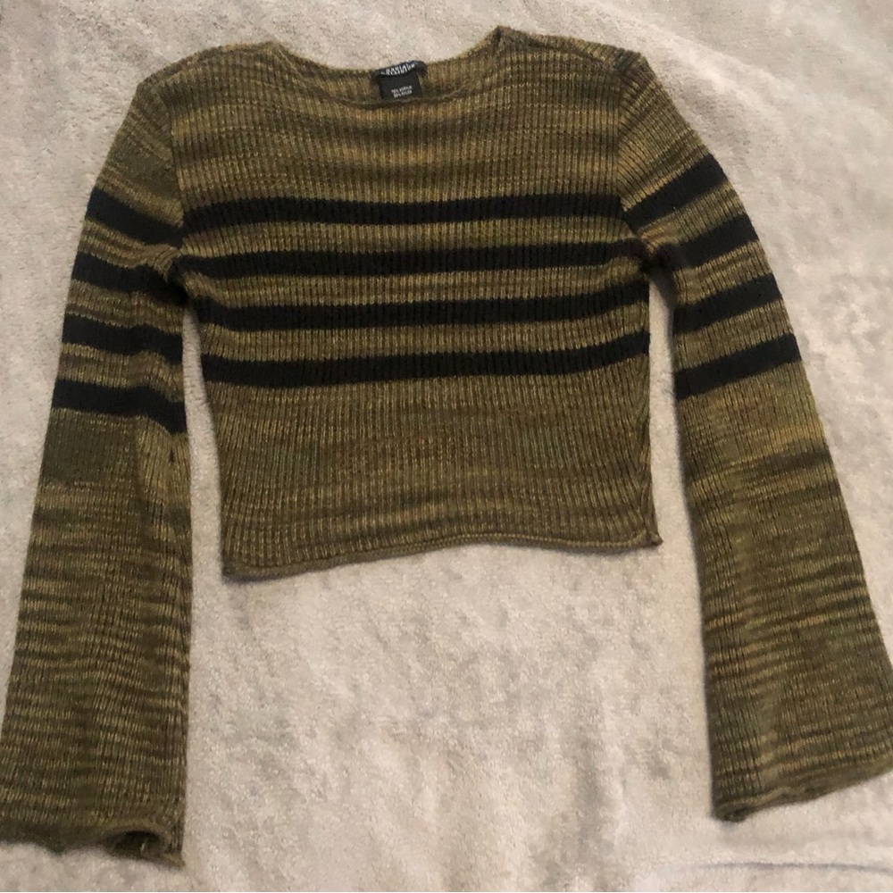 Hot Topic olive green, and Black Striped Women's Sweater
